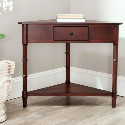 Cherry Triangular Wood Corner Console with Storage, 38"x22"