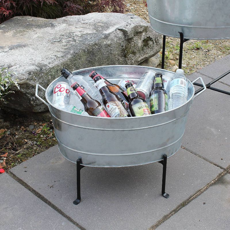 24&#34; Classic Oval Galvanized Tub With Folding Stand Steel - ACHLA Designs, 3 of 7