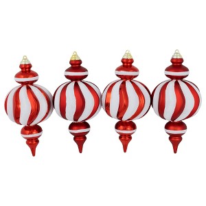 Northlight Shatterproof Commercial Size Finial Christmas Ornaments - 10" - Red and White - Set of 4 - 1 of 4
