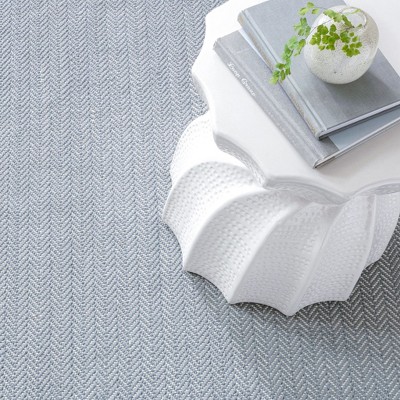 Swedish Blue Herringbone Handwoven Cotton 2&#039; x 3&#039; Area Rug