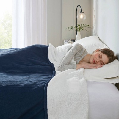 Fleece to Faux Shearling Electric Heated Bed Blanket