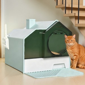 FONTOI Large Cat Litter Box with Lid Mat Indoor Cute Kitty Litter Pan with Scoop Pull-Out Drawer Odor Control, Easy Clean, Green 18.5"* 17.75"*16.5" - 1 of 4