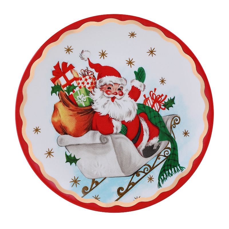 Mr. Christmas 90th Anniversary Collection - 8" Set of 4 Ceramic Gold Trimmed Santa Plates, 4 of 8