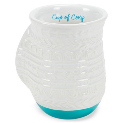 Elanze Designs Cup of Cozy Nordic Knit 14 ounce Ceramic Stoneware Handwarmer Coffee Mug, Teal