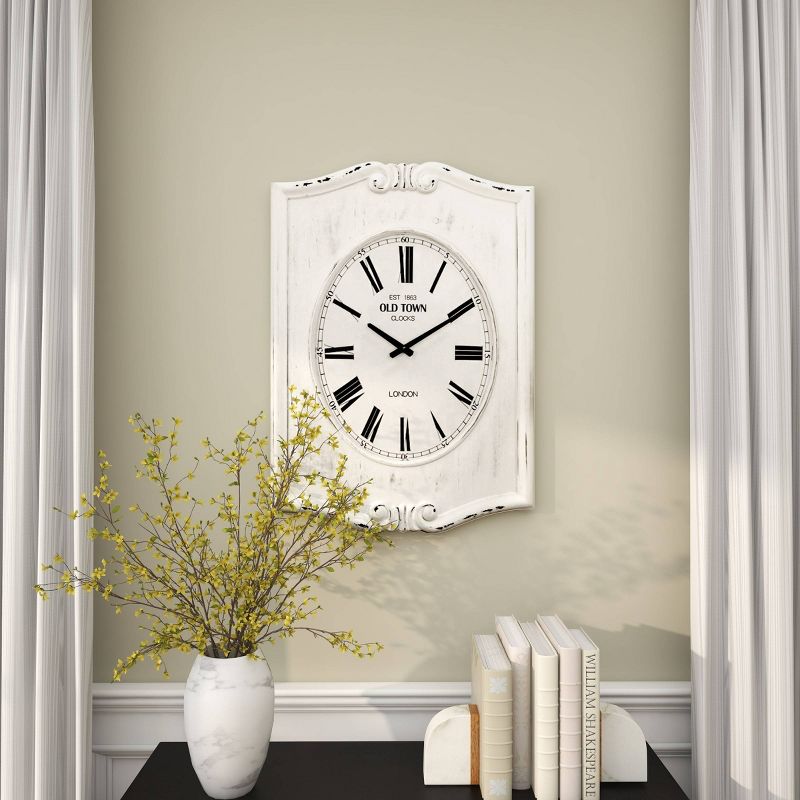 31&#34;x22&#34; Wood Floral Carved Distressed Wall Clock White - Olivia &#38; May, 3 of 19