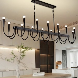 BAOURE 14-Light Gold Industrial Chandelier - 78.74" Rustic Kitchen Island Lighting-  Farmhouse Linear Chandeliers for Large Kitchen Islands & Dining - 1 of 4