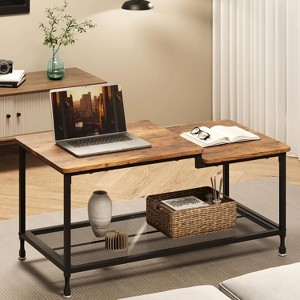 Coffee Table Industrial Living Room Table 2-Tier Rustic Center Table with Mesh Shelf Rectangle Storage Cocktail Table Metal Frame Easy Assemble Brown - 1 of 4