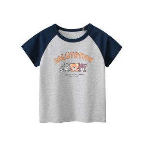 MyKids-USA Boys’ Animal And Letters Print Color Patchwork T-Shirt In European And American Style - 1 of 4