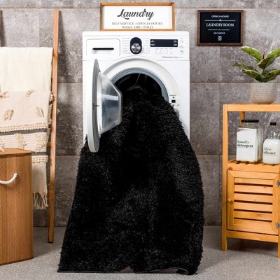 Hauteloom Black Plush Shag Washable 4' x 5'7" Rug