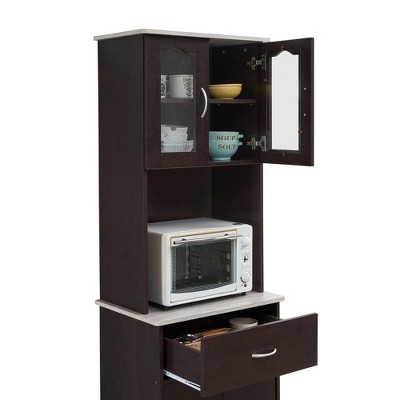 Chocolate Gray Hodedah 68'' Kitchen China Cabinet with Transparent Storage