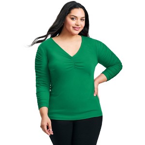 Avenue Women's Plus Size Naomi V Neck Gathered Sleeve Top - 1 of 4