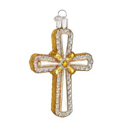 Old World Christmas 4.0 Inch Holy Cross Ornament Religious Silver Gold Tree Ornaments