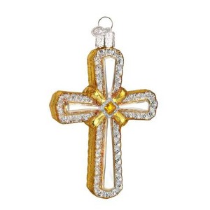 Old World Christmas 4.0 Inch Holy Cross Ornament Religious Silver Gold Tree Ornaments - 1 of 3