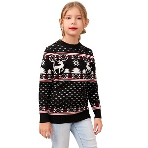 Clearlove Family Christmas Sweater Crew Neck Reindeer Snowflakes Knitted Pullover for Kids - 1 of 4