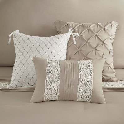 Taupe Queen Microfiber Comforter Set with Lace Trim