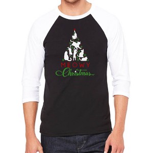 LA Pop Art Meowy Christmas Tree - Men's Raglan Baseball Word Art T-Shirt - 1 of 4