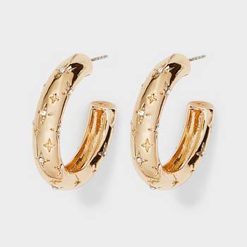 Gold Hoop Clear Stones Earrings - A New Day™ Gold