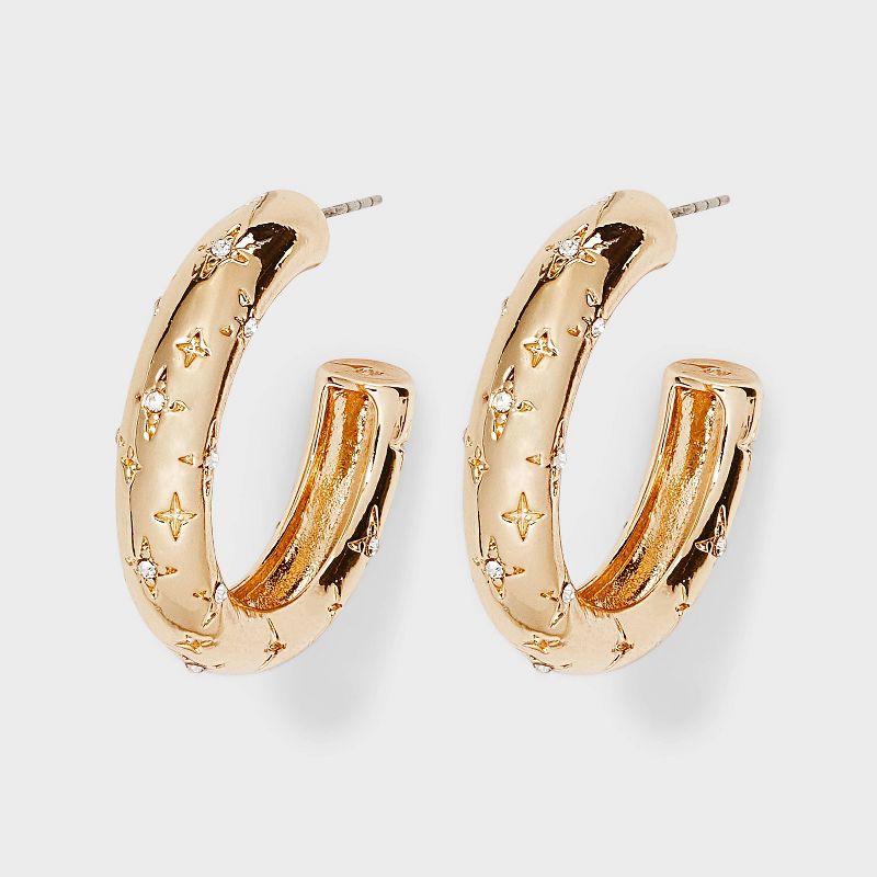 Gold Hoop Clear Stones Earrings - A New Day&#8482; Gold, 1 of 5