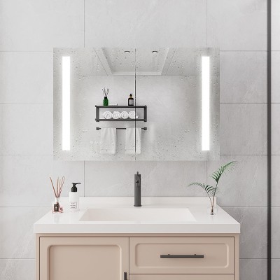 Bathroom Mirror, 3 Touch Switches, 36¡Á24 Inch LED, Anti Fog, 3000-6000K Color Temperature Double Door