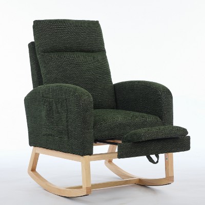 TiramisuBest Modern Accent Rocking Chair with Solid Wood Legs, Adjustable Footrest & Side Pocket, Comfy Lounge Armchair for Living(Dark Grey)