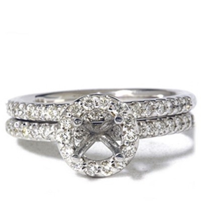 Pompeii3 1/2ct Diamond Halo Mount Engagement Matching Wedding Ring Setting 14k White Gold