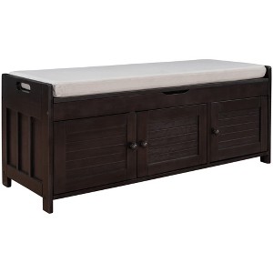 GustoWave Shoe Storage Bench with Removable Cushion and 3 Shutter-Shaped Doors, End of Bed & Entryway Bench, Flap Top Hidden Storage Space - 1 of 4