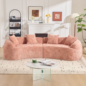 Wooakway 111"W*27"H 4 Seats Pink/Yellow/White Sectional Sofa for Small Spaces Armless Flannel with 4 Pillows Luxury Plush Velvet Feel Easy Assembly - 1 of 4