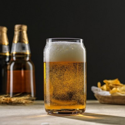 Clear Glass Can Shaped Tumbler Set, 17oz, Dishwasher Safe