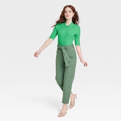 Buy Glossia Fashion Green Formal Pants Tapered High Waist Ankle