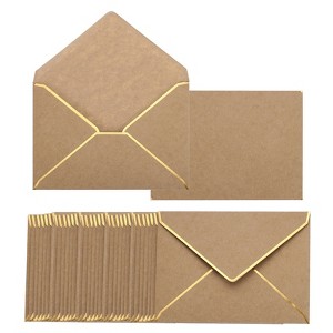 Unique Bargains Thick Paper Greeting Card A7 Envelopes with Gold Border 5" x 7" 200 Pcs - 1 of 4