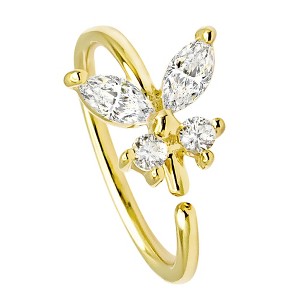 Jewelry Avalanche 14K Gold Butterfly CZ Nose Hoop Ring, 20G, 8mm, Twist-open - 1 of 4