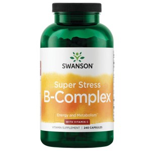 Swanson Super Stress Vitamin B Complex with Vitamin C, Supports Healthy Metabolism, Promotes Energy & Mental Relaxation, 240 Capsules. - 1 of 4
