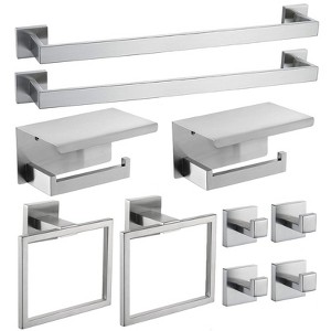 Itopfox 10 Piece Bathroom Hardware Set Brushed Nickel Square Wall Mounted Accessories Kit Includes 2 24 Inch Towel Bars 2 Rings 2 Toilet Paper Holder - 1 of 4