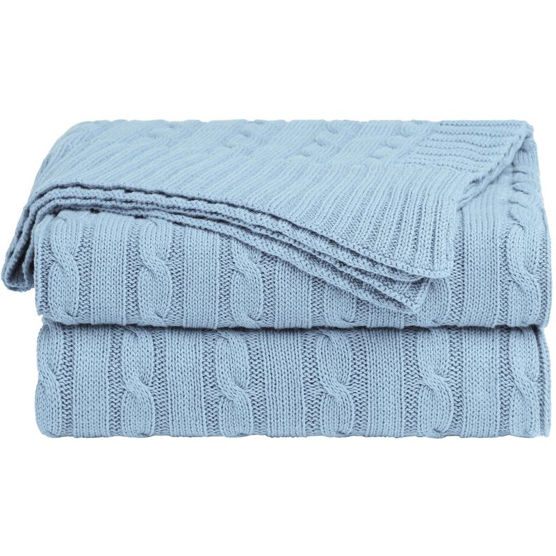 PiccoCasa 100% Cotton Cable Knit Throw Bed Blanket 1 Pc, 1 of 7