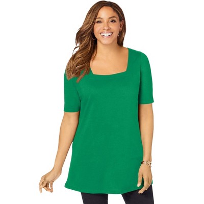 Jessica London Women's Plus Size Stretch Cotton Square Neck Tunic