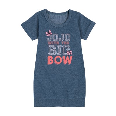JoJo Siwa Big Bow Jojo Graphic Short Sleeve Fleece Dress - Heather Navy - Small