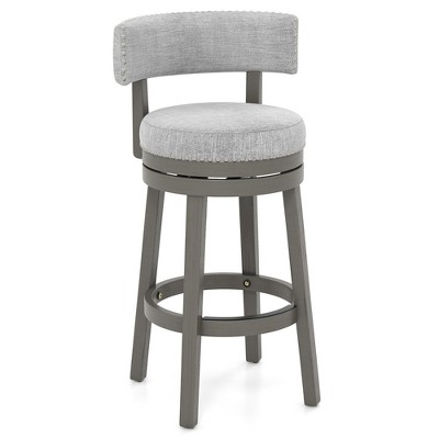 Tangkula Upholstered Swivel Bar Stool Wooden Bar Height Kitchen Chair w/ Back Gray