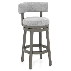 Tangkula Upholstered Swivel Bar Stool Wooden Bar Height Kitchen Chair w/ Back Gray - 1 of 4