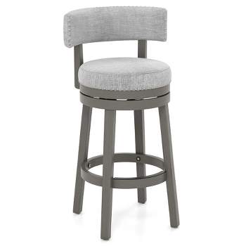 Tangkula Upholstered Swivel Bar Stool Wooden Bar Height Kitchen Chair w/ Back Gray