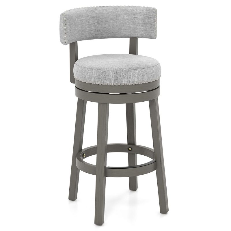 Tangkula Upholstered Swivel Bar Stool Wooden Bar Height Kitchen Chair w/ Back Gray, 1 of 9