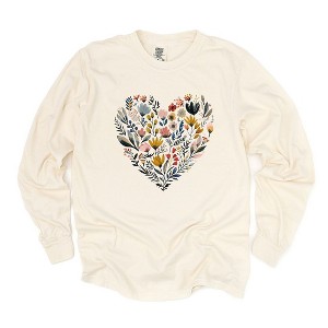 Simply Sage Market Women's Heart Floral Long Sleeve Garment Dyed Tee - 1 of 4