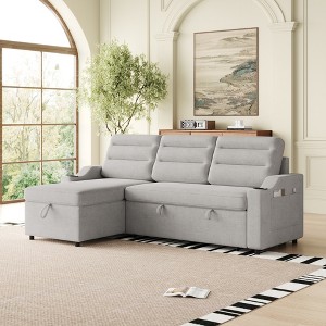 SKRAN 83.5" Convertible Sleeper Combo Sofa, Convertible Sofa Bed Polyester Pull Out Bed with Storage Holder for Living Room, Tight Spaces - 1 of 4