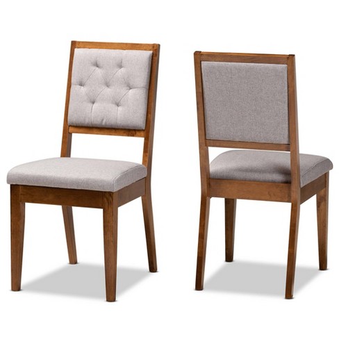 2pc Gideon Wood Dining Chair Set Gray walnut Brown Baxton Studio