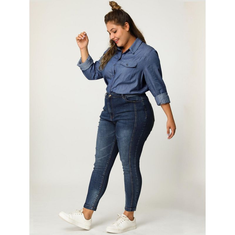 Agnes Orinda Women's Plus Size Business Casual Trendy Button Down Long Sleeve Fall Denim Shirts, 4 of 8