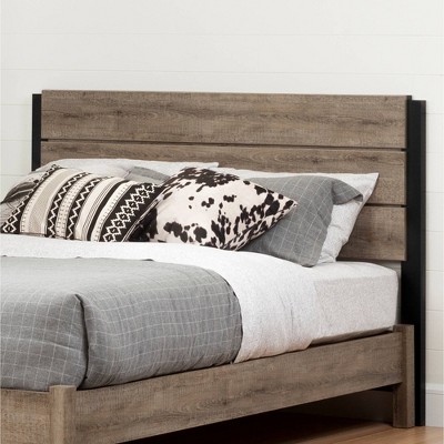 Full Weathered Oak and Matte Black Wood Headboard