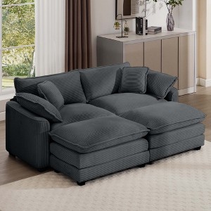 2-Seater Corduroy Sofa Bed with 2 Footrests and Flexible Combination for Living Room - 1 of 4