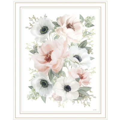 HomeRoots Peony Floral Block White Framed Print Wall Art