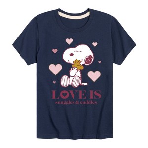 Boys' - Peanuts - Love Is Snuggles And Cuddles Short Sleeve Graphic T-Shirt - 1 of 4