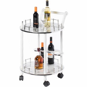 Fabulaxe Round Wood Serving Bar Cart Tea Trolley with 2 Tier Shelves and Rolling Wheels - 1 of 4