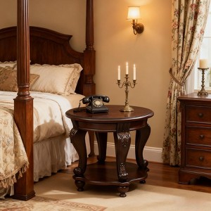 KWPZQEB 2-Tier Round End Table, 22 Inch - Vintage Sofa Side Table with Bottom Shelf, Solid Wood End Table for Living Room Bedroom - 1 of 4